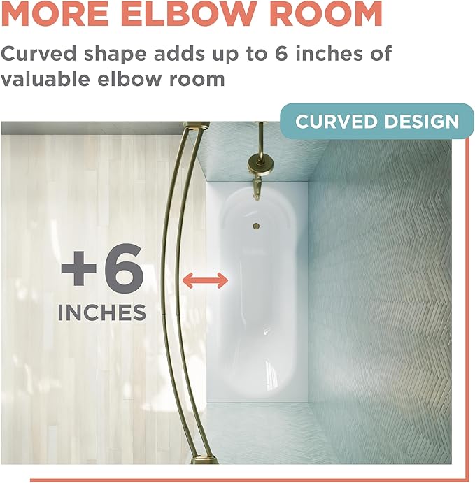Zenna Home Rustproof Double Curved Shower Curtain Rod, No Drill Tension Mount, 50 to 72 Inches Adjustable Tension Shower Rod for Bathroom, Curves Out for Extra Room, Gold