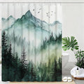 mutakin Mountain Tree Shower Curtain Watercolor Landscape Shower Curtains for Bathroom Waterproof Fabric Bath Curtain Decor with Hooks