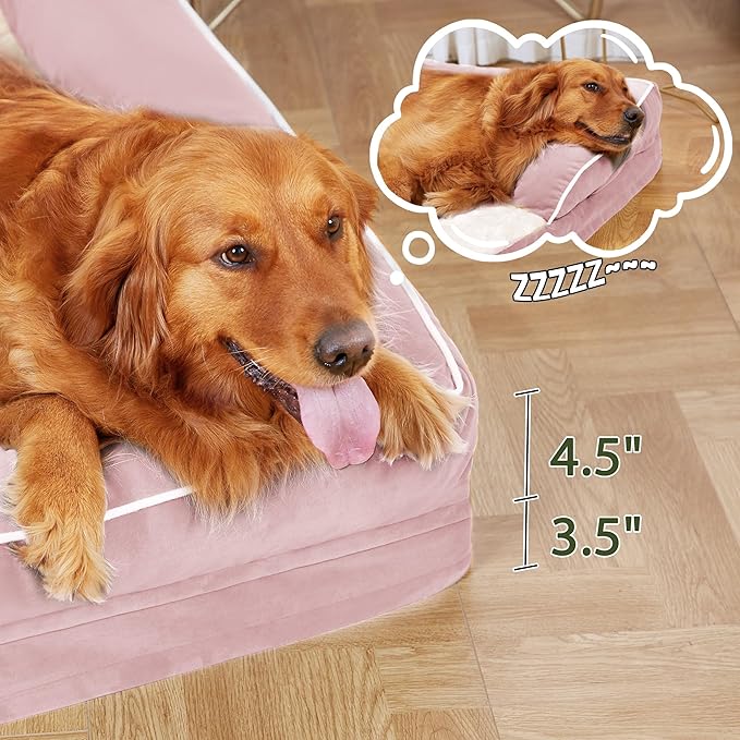 Casa Paw Orthopedic Dog Beds for Extra Large Dogs, Waterproof Egg Crate Foam XL Dog Bed with Sides 41x27Inch, Washable Big Dogs Couch Beds with Removable Cover and Nonskid Bottom, Pink