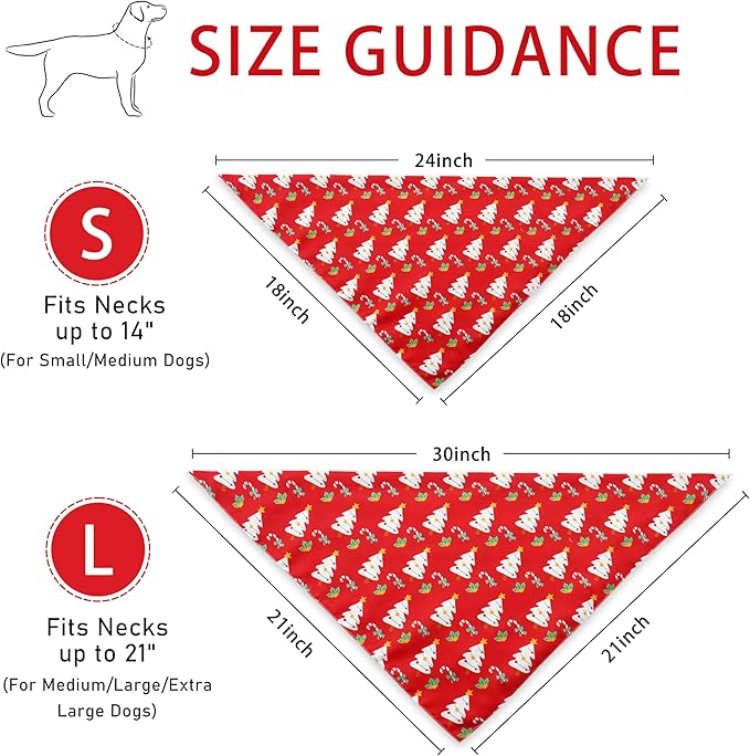 Christmas Dog Bandanas Reversible 2 Pack Small, Cute Santa Claus Xmas Tree Christmas Pet Bandanas Set Adjustable Triangle Winter Xmas Holiday Scarves for Small Medium Boy Girl Dogs
