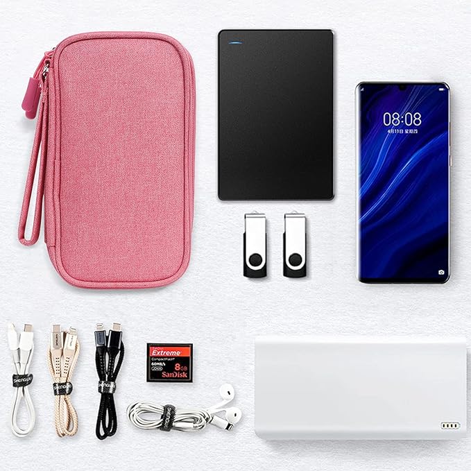 Skycase Electronic Organizer Travel Case - Waterproof Travel Cord Pouches for Organization, Cable Organizer, All-in-One Double Layers Storage Bag for Accessories, Charger, Cable, Pink