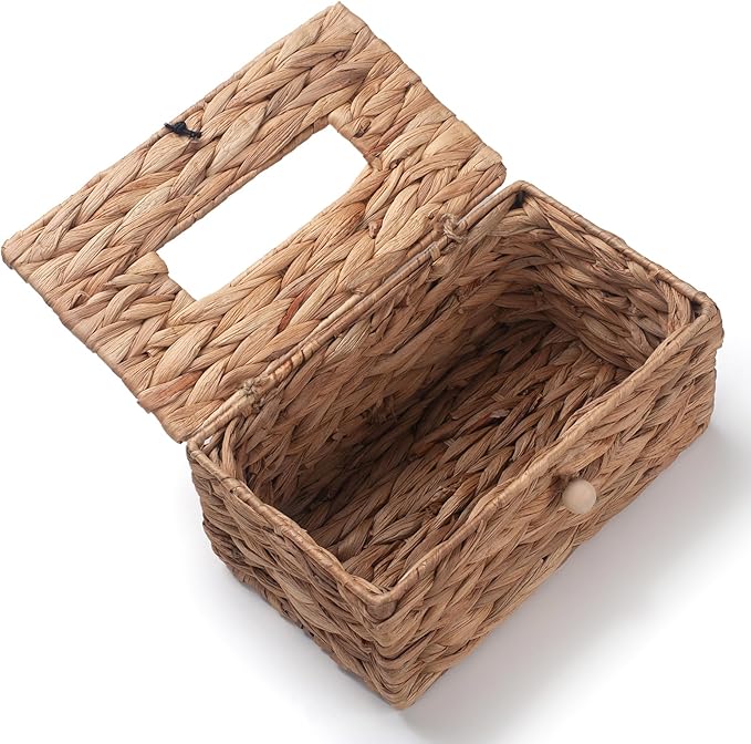 Water Hyacinth Tissue Box Cover Rectangular Decorative Woven Tissue Box Holder for Table Bathroom (10.2 x 6.1 x 4.7 inch)
