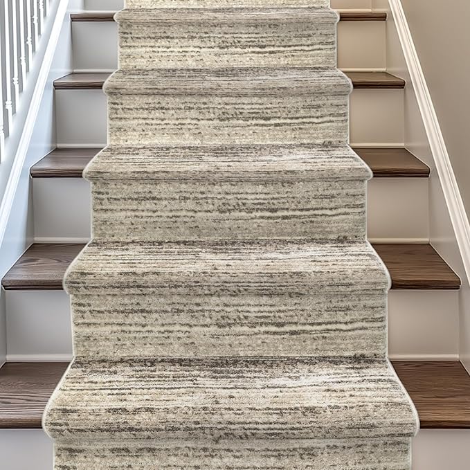 Well Woven Custom Size Hallway & Stair Runner- Harlow Delphi Cream Beige 31 Inches Wide x 24 Feet Long Runner (31" x 24') Runner Rug - Modern Stripes Pattern, Ultra-Soft, Easy-Clean