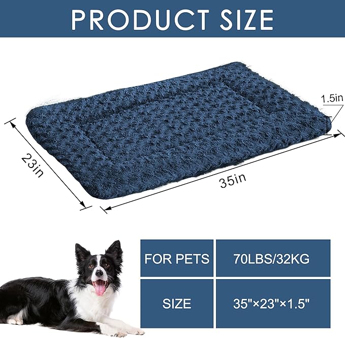WITTOP Washable Dog Bed Plush Orthopedic Outdoor Crate Mat with Non-Slip Bottom,Luxe Soft Kennel Pad for Pets, Cozy Cage Cushion & Pet Sleeping Mattress Large Sized,Medium,Small Dogs,36 x 24 inch,Blue
