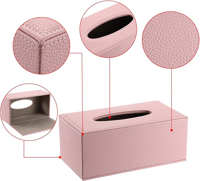 Sumnacon Tissue Box Cover Rectangle Tissue Box Stylish PU Tissue Box Holder with Magnetic Bottom, Decorative Leather Tissue Holders for Living Room Bathroom Table Desk Home Office Car, Pink