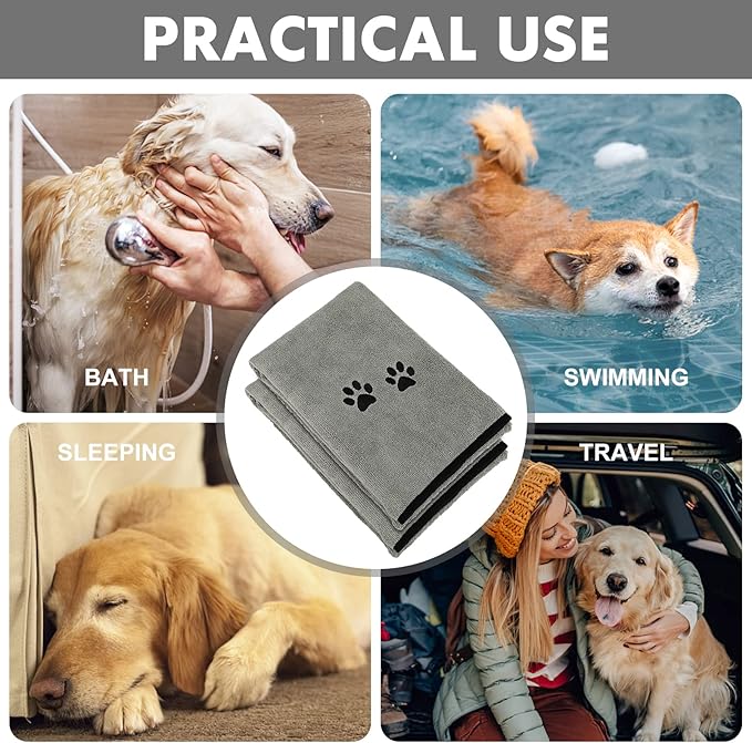 Wipela 2Pieces Microfiber Pet Bath Towel Dog Towel.Dog Towel Soft Absorbent Drying for Small Medium Large Dogs and Cats with Great for Bathing and Grooming (35 x 20 Inch Grey)