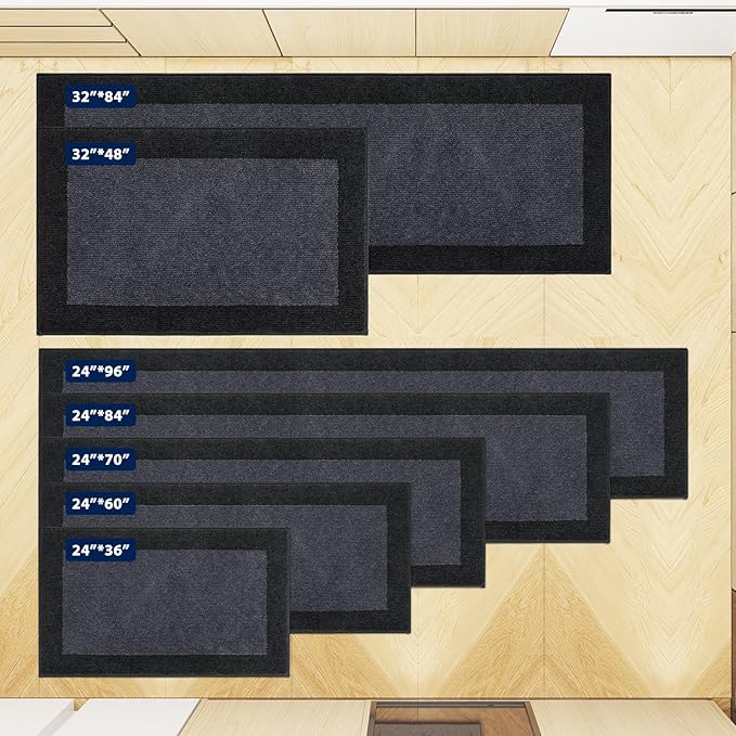 DOMUSTEX Machine Washable (24" x 36"+ 24" x 60"') Kitchen Rugs Set of 2, Non Slip Kitchen Mats for Floor, Absorbent Entrance Runner Rugs for Bedroom, Hallway, Bathroom, Door (Roll Packing)