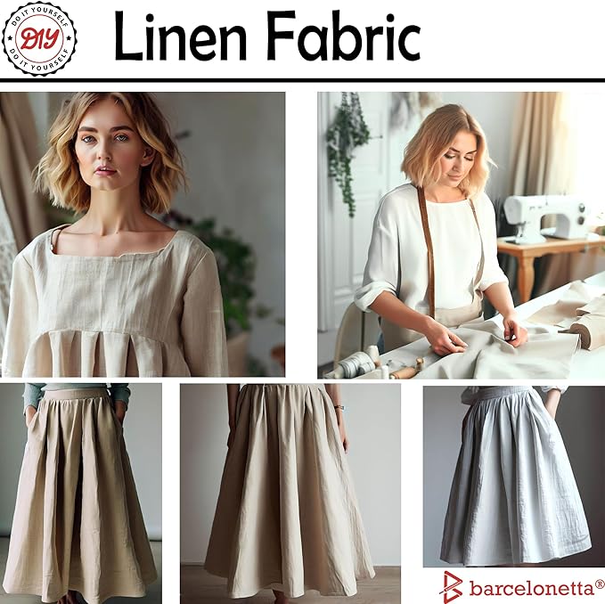 Barcelonetta | Linen Fabric | Natural Linen Cloth | Embroidery, Sewing | Soft, Breathable | 55" Wide | 70% Linen, 30% Rayon | Hemp, Jute, Needlework, Lining (White, 5 Yard)