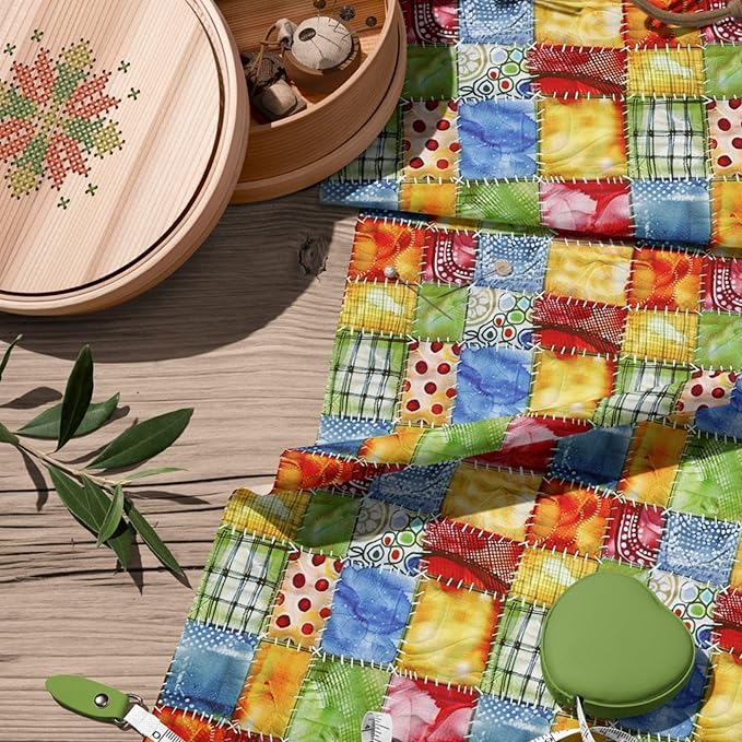 Colorful Patchwork Cotton Fabric – Premium Turkish Printed Cotton 140 GSM, Pre-Cut 61 x 36.6 Inches, Bright Quilting & Sewing Fabric for Crafts, Bags & DIY Projects