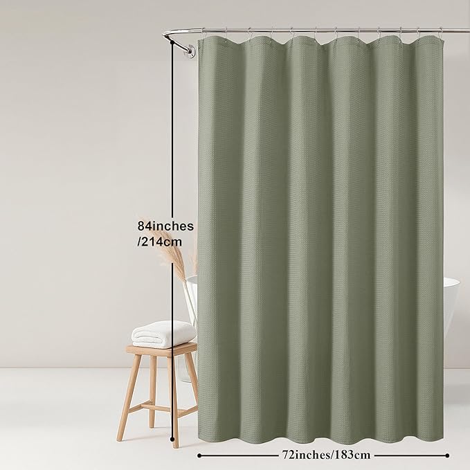 OWENIE Sage Green Shower Curtain 84 Inches Extra Long, Waffle Weave Heavy Fabric Shower Curtain for Bathroom, Waterproof Soft Hotel Spa Luxury Elegant Bath Curtains, Machine Washable, 72x84 Inch