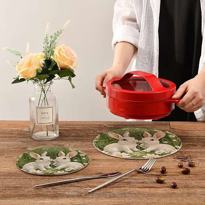 Sage Green Dandelions Trivets for Hot Dishes Pots and Pans Potholders Woven Trivet Cotton Round Large Pot Holder Decor Heat Resistant Hot Pads Mat for Table Counter Cooking Potholder Set of 2 (