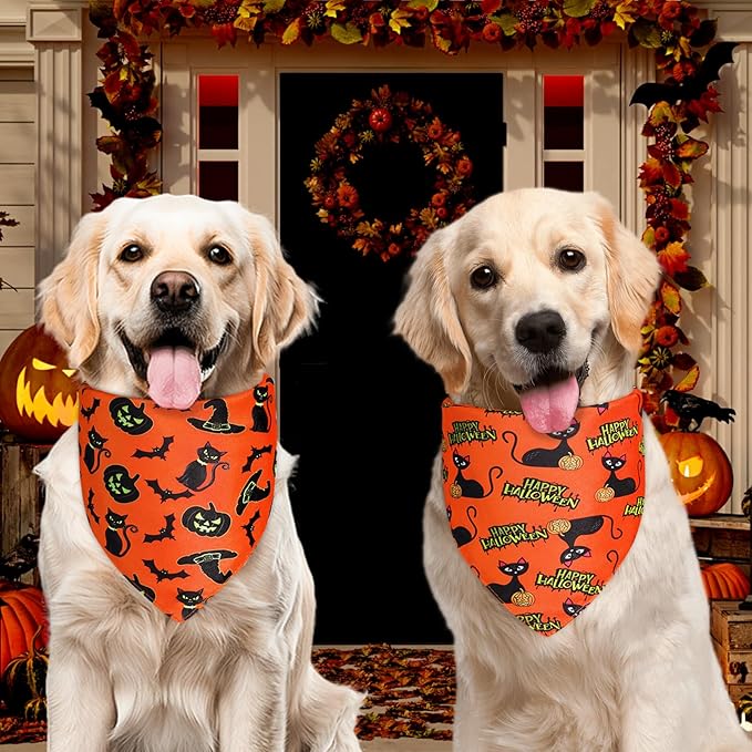 Agroon Halloween Dog Bandanas Thanksgiving and Christmas Scarf Large 3PCS, 6 Pattern Breed for Boy and Girl, Triangle Reversible Bibs for Puppy Pets