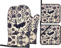 Bats and Flower Oven Mitts and Pot Holders Sets of 4,Resistant Hot Pads with Polyester Non-Slip BBQ Gloves for Kitchen,Cooking,Baking,Grilling