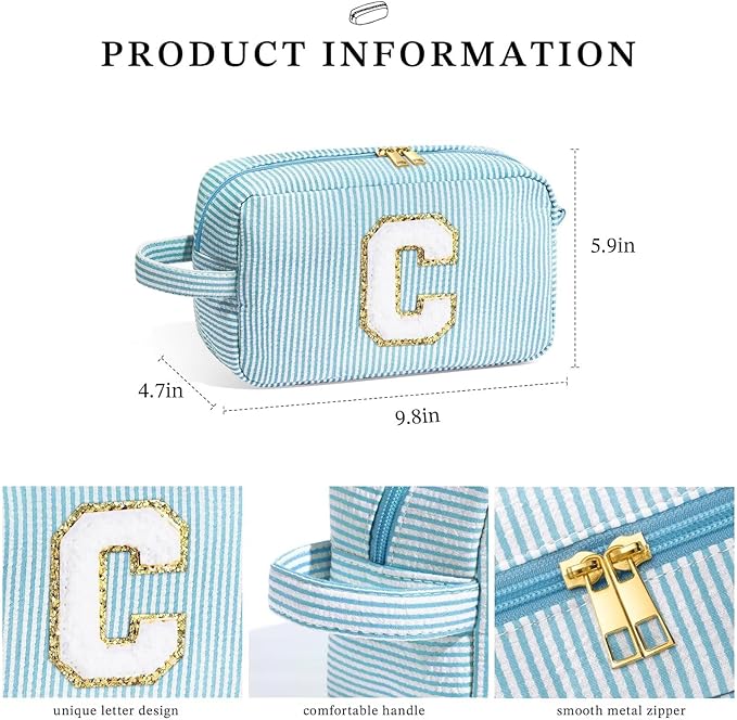 YOOLIFE Birthday Gifts for 6 7 8 9 10 11 12 13 14 15 Year Old Teen Girl - Initial Makeup Bag Letter Toiletry Pouch Cosmetic Case, Personalized Teen Girl Gifts Trendy Stuff Party Favor, Light Blue R