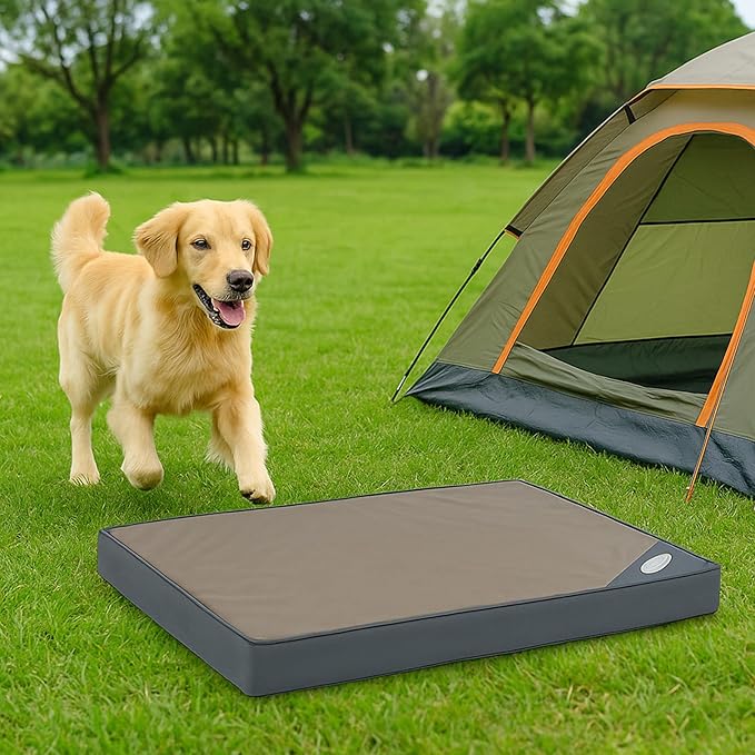 OUPEIWAWA Orthopedic Outdoor Waterproof Dog Beds for Large Dogs, Washable Pet Bed with Egg Crate Foam Pet Bed Mat for Crate and Removable Oxford Fabric Cover,41"x 29",Beige