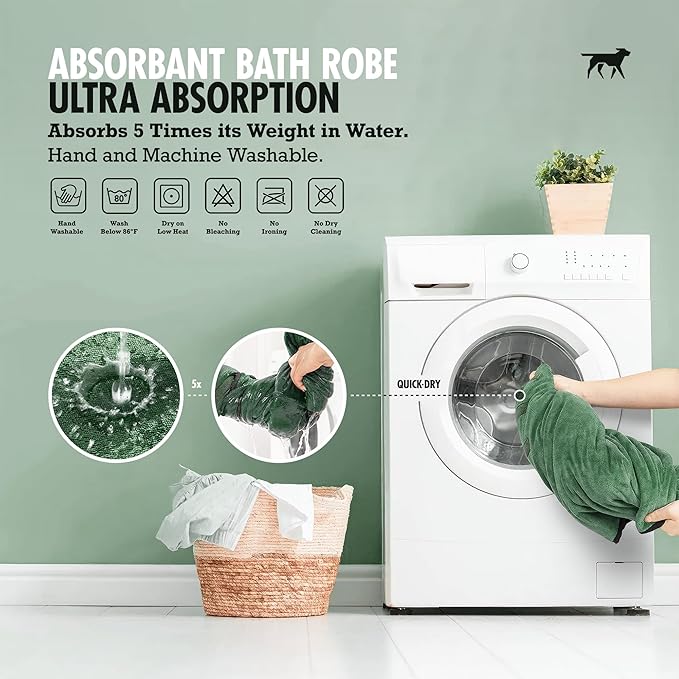 Tuff Pupper Fast Drying Dog Bath Robe | 800 GSM Plush Dog Towel Bathrobe/Dressing Gown | Super Absorbent Pet/Puppy Bathrobe | Adjustable Hood & Belly Strap | Super Soft | Fast Drying (L, Green)