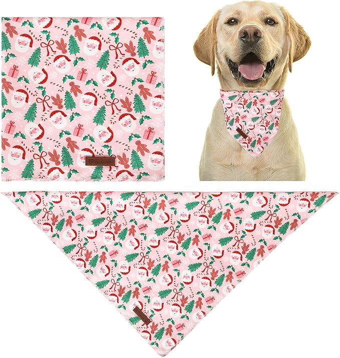 UP URARA PUP Christmas Dog Bandana–Christmas Red & Green Plaid Triangle Scarf for Small Medium Large Dogs, Soft Cotton Pet Bib for Winter & New Year, Adjustable Dog Kerchief