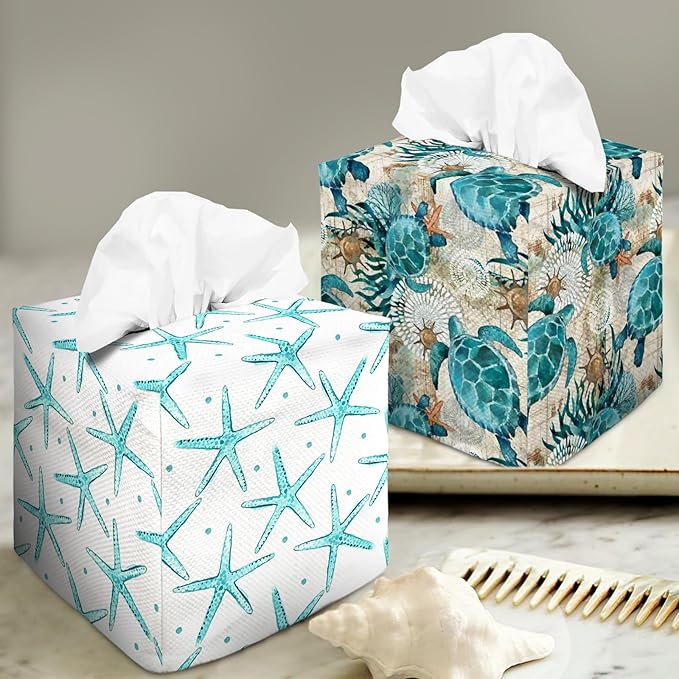 Tissue Box Cover Square Decorative Tissue Box Holder Cute Funny Cube Tissue Case Cover-Starfish Tissue Box Cover