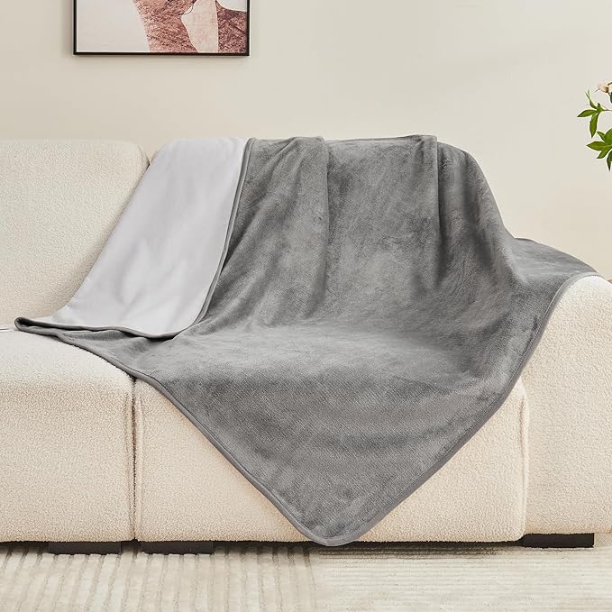 Yaning Waterproof Blanket 40"x60" for Adults, Reversible Waterproof Bed Cover for Dogs Cats Pets, Soft Leakproof Blanket for Bed Couch Sofa Furniture Protector, Grey/Light Grey