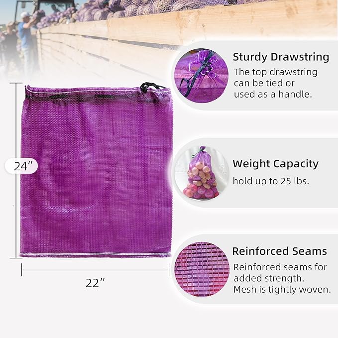 deebree Mesh Firewood Bags 22"×24" 150 Per Pack Crawfish Sacks, Firewood Bags for Selling, Onion Bag Storage Potato Sacks Mesh Wood Bag Bulk (Pack of 150)