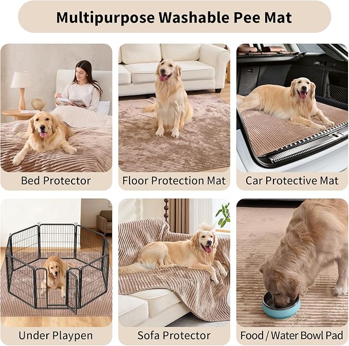 Dog Crate Mat, 2 Pack 24"×24" Flannel Washable Pet Mat for Dogs and Cats, Non-Slip Pet Pad for Kennel Training, Absorbs Urine and Waterproof Pad for Sofa Bed Crate Kennel Car Seat Floor（Khaki）