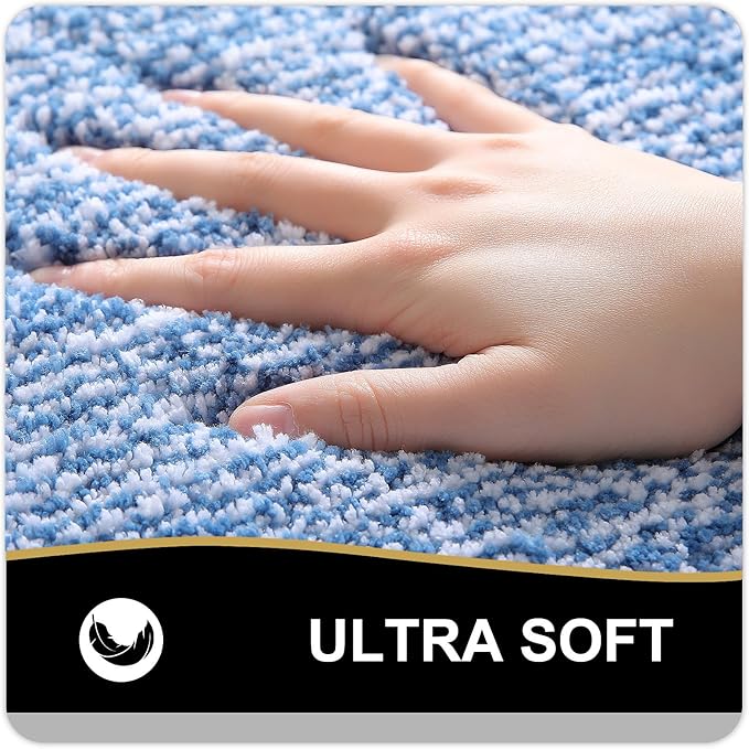 OLANLY Bathroom Rugs 59x24, Extra Soft and Absorbent Microfiber Bath Mat, Non-Slip, Machine Washable, Quick Dry Shaggy Bath Carpet, Suitable for Bathroom Floor, Tub, Shower (Long, Blue)