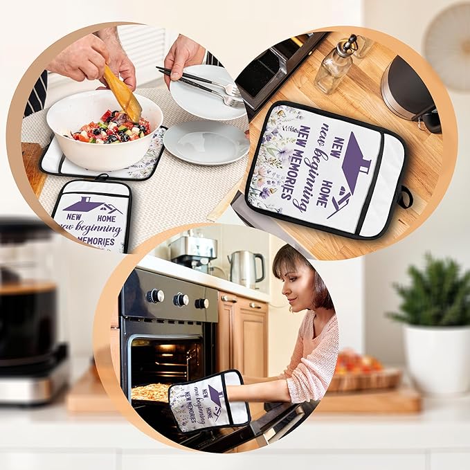 Home Sweet Home Pot Holders with Pockets, Best Housewarming Gifts, House Warming Gifts Oven Pot Holders Heat Resistant Oven Mitts Hot Pads for Kitchen Baking Cooking