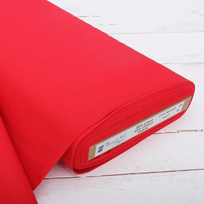 3 Yard Cut of Threadart Linen Fabric - Premium Cotton Linen Fabric for Embroidery, Cross Stitch, Apparel, Canvas, Home Décor- 55" Width - Red