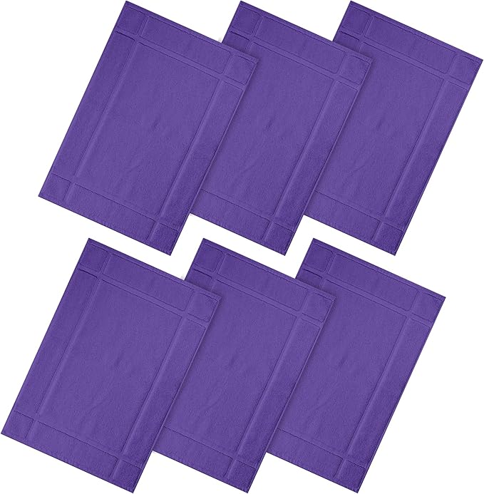 Ample Decor 100% Cotton Bath Mats 34 x 20 Inches, Quick Dry, 1350 GSM Banded Border Shower Bathroom Floor Mat, Not Bathroom Rug - Purple, Pack of 6