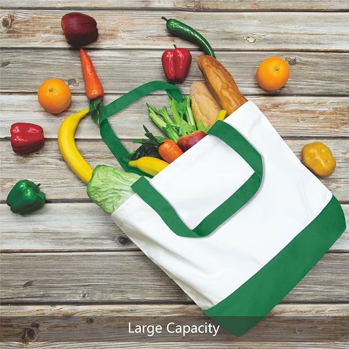 TOPDesign 3-Pack Super Strong Large 12oz Cotton Canvas Tote Bags, Reusable Grocery Shopping Cloth Bags, Fashionable Two-Tone Totes for Crafts, DIY Your Creative Designs