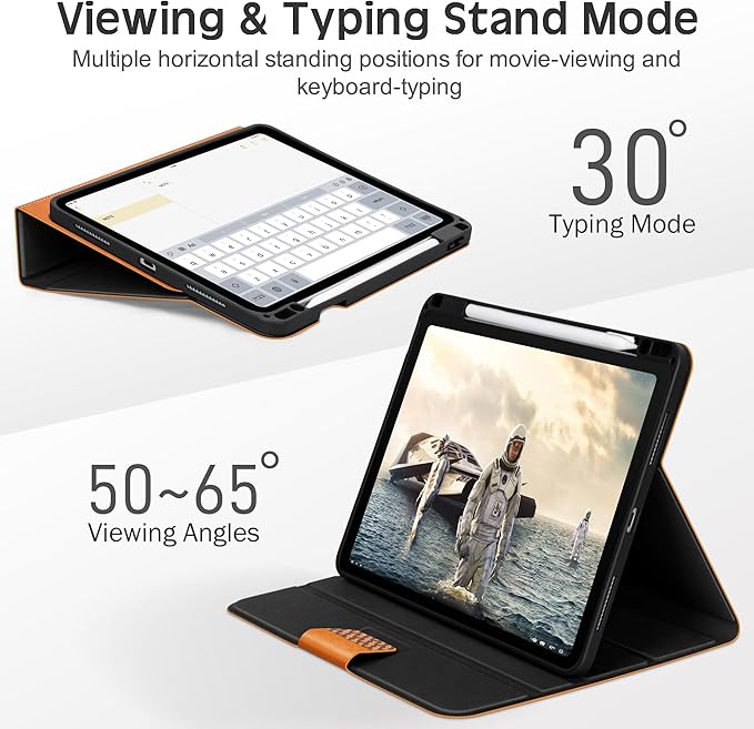 KingBlanc Case for iPad Pro 11-inch Case 4th/3rd/2nd Generation (2022/2021/2020) with Pencil Holder, Vegan Leather Bicolor Cover, Auto Sleep Wake, Apple Pencil 2. Charging, Orange Brown