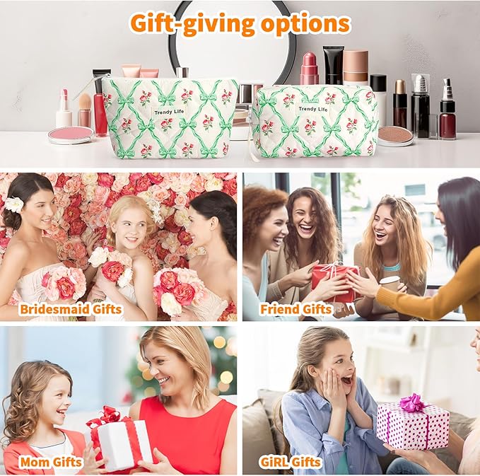 HAOGUAGUA 2 Pieces Makeup Bag, Small Large Quilted Cosmetic Bag, Travel Floral Make Up Toiletry Organizer Bag for Women Girls (2PCS STYLE A-2)