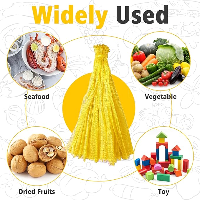 Shellvcase 100Pcs Reusable Produce Mesh Bags, 24’’ Seafood Boil Bags for Crab Clam Shellfish Crawfish Cooking, Mesh Produce Bagfor Onion Potato Vegetable & Garden Produce (Yellow)
