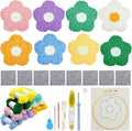 Allazone 8 PCS Punch Needle Coasters Kit, Flower Embroidery Punch Needle Kits, Punch Embroidery Kit with Felt Yarns Hoop Tools for DIY Crafts