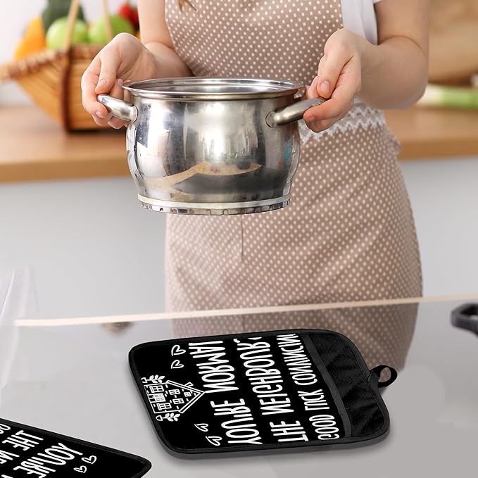 House Warming Gifts Pot Holders with Pockets, Good Luck Convincing Your New Neighbours That You're Normal Oven Pot Holders Heat Resistant Oven Mitts Hot Pads for Kitchen Baking Cooking