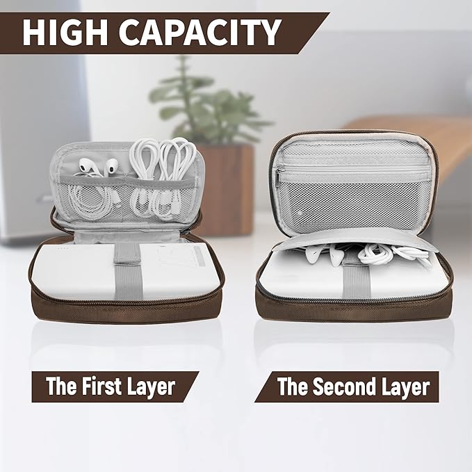 Lcsmaokin Travel Cable Organizer Bag Pouch Electronic Accessories Carry Case Portable Waterproof All-in-One Storage Bag for Cable,Charger, Phone, Hard Drive，SD Card-Coffee