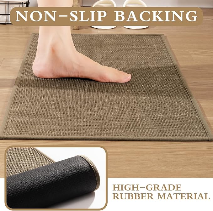 YIHOUSE Brown Bathroom Rug Sets 5 Piece, Dark Beige Absorbent Bath Mat for Bathroom Non Slip Washable,Bath Room Mat Quick Dry, Thin Bath Rug Set for Toilet and Floor