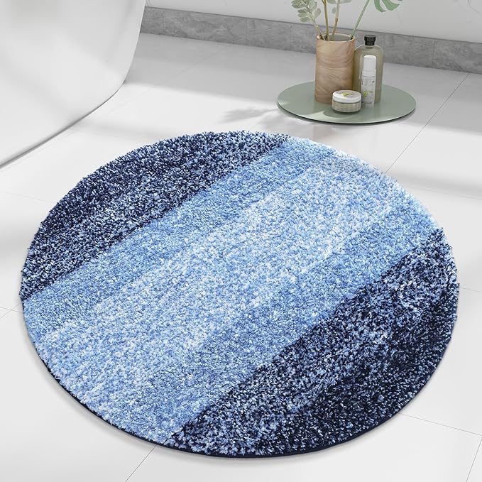 Arotive Microfiber Bathroom Rugs, Shaggy Soft and Absorbent Bath Rug, Non-Slip, Thick Plush Machine Washable Dry Bath Mats for Bathroom, Tub and Shower, 24x24, Blue, Round