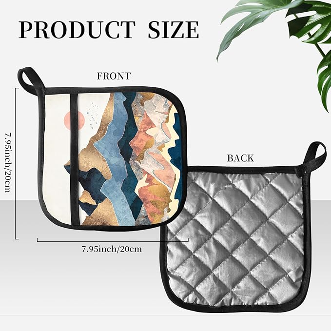 Pot Holders for Kitchen, Heat Resistance Hot Pads, Cute Potholder with Pocket for Kitchen Cooking Baking, Beautiful Mountain View