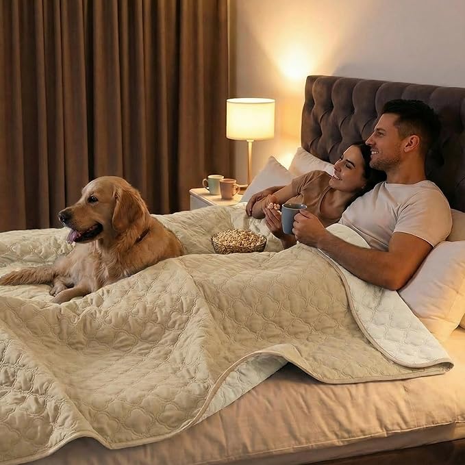 FunFurry Waterproof Dog Blanket, Couch Cover for Dogs Washable, Reversible Dog Bed Cover, Couch Furniture Protector. (Dark＆Light Beige, 82 X 120 Inch - 1 Pack)