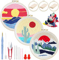 Woohome Punch Needle Kit Included Plastic Hoops, Punch Needle Cloth, Color Yarn and Punch Needle Tools for Adults, Beginners (Sunrise and Sunset)