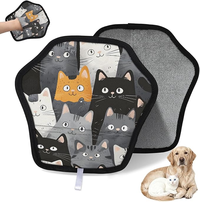 Hanxuanyifan Black Cats Pet Hair Removal Glove for Dogs & Cats,2 PCS Newly Upgraded Reusable Electrostatic Pet Hair Gloves,Dog Hair Remover Tool for Clothing,Couch,Carpet,Car Seat