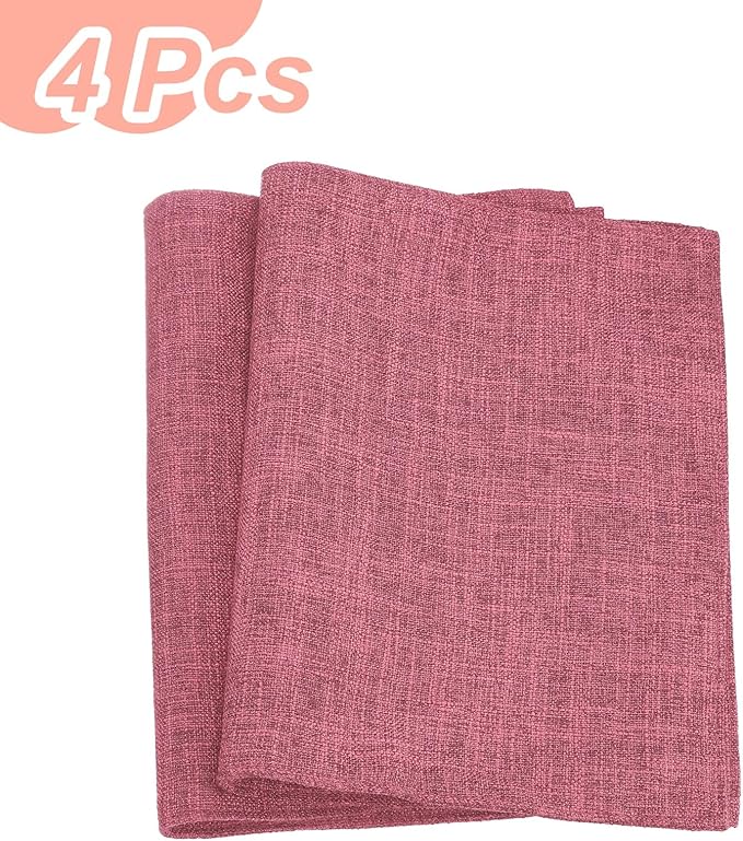 HARFINGTON 4pcs Linen Fabric Placemats 12" x 18" Polyester Rectangle Place Mats Machine Washable Heat Resistant Kitchen Table Mats for Outdoor Indoor Party Family Holiday, Rose Red
