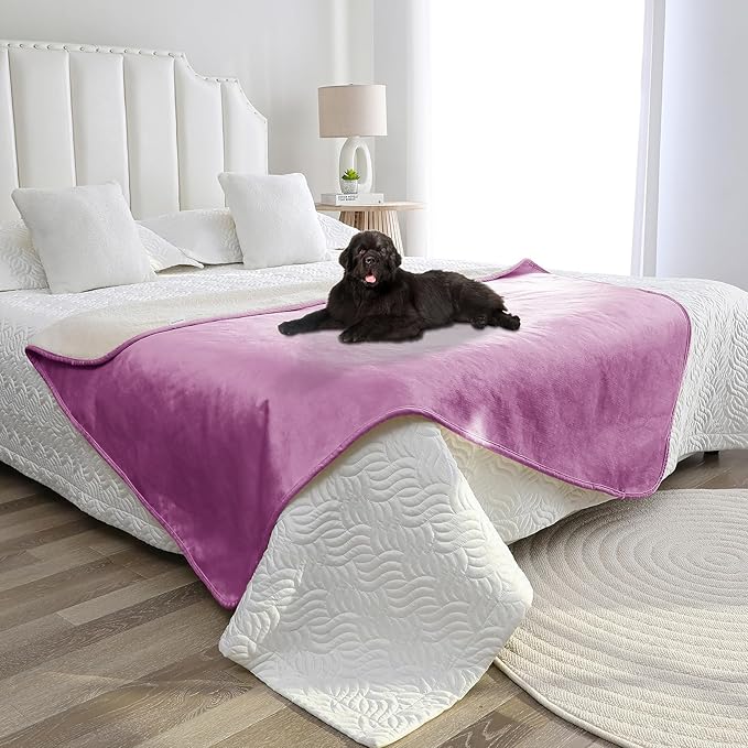 Bigbeer Waterproof Dog Blanket for Couch, Leak Proof Pet Blanket for Indoor Cats, Plush Sherpa Puppy Throw Furniture Protector for Sofa Bed(50"x60",XL,Purple)