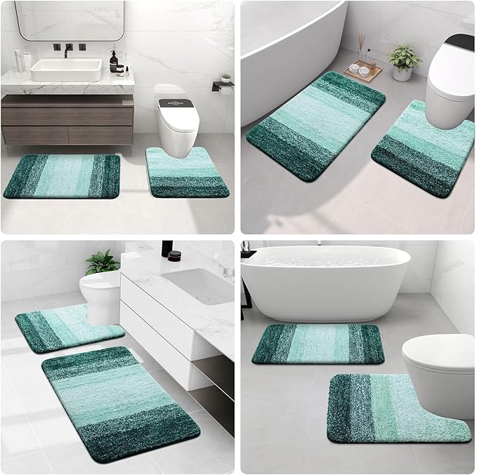 Arotive Microfiber Bathroom Rugs, Shaggy Soft and Absorbent Bath Rug, Non-Slip, Thick Plush Machine Washable Dry Bath Mats for Bathroom, Tub and Shower, 44x24, Dark Green, Rectangular