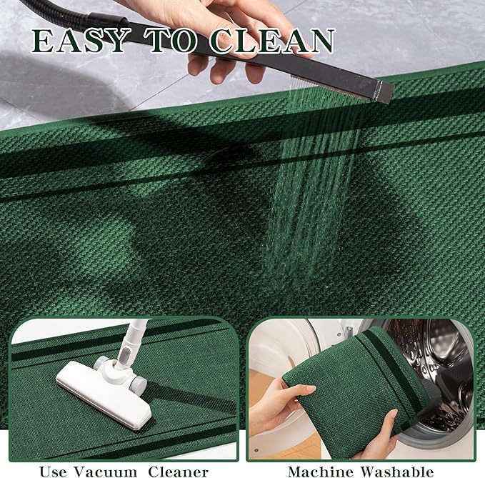 chakme Bathroom Rugs Mat 47x24, Ultra Thin Non Slip Bath Mat Large Quick Dry Absorbent Bath Mat for Bathroom Floor, (Dark Green, 47"x24")