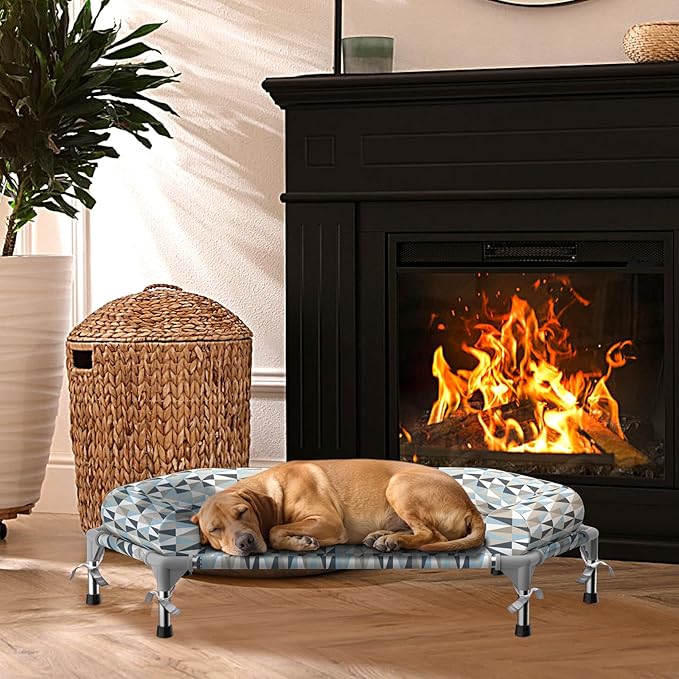 Pyowmgd Orthopedic Dog Bed - Beds Bolster,Cooling Elevated Dog Beds with Metal Frame,Raised Dogs Bed,Easy to Assemble,Up to 80 lbs,Medium