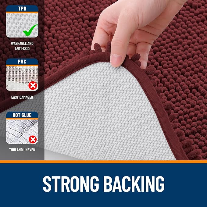OLANLY Bathroom Rugs 30x20, Extra Soft Absorbent Chenille Bath Rugs, Rubber Backing Quick Dry, Machine Washable Bath Mats for Bathroom Floor, Tub and Shower, Home Decor Accessories, Andorra Red-Brown