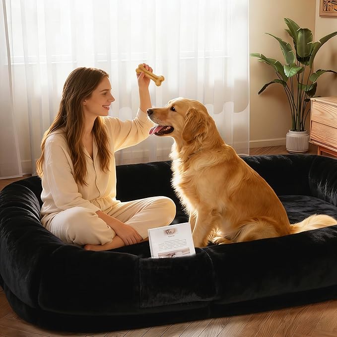 Murago Human Dog Bed for Adults, 43 x 10 x 71 Long Human Size Dog Bed, Removable Cover, Orthopedic Design, Black