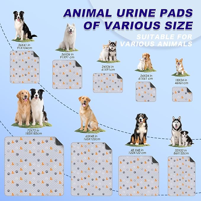 WanpeeGoo Washable Pee Pads for Dogs, 1 Pack Absorbent Reusable Training Dog Pads Pet Puppy Pads, Non-Slip Potty Pads for Whelping, Playpen, Crate, Bed, Orange, 72"x72"